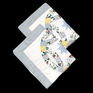 2 Standard Pillow Shams Double Wedding Ring  Patchwork Hand Stitched Country Far